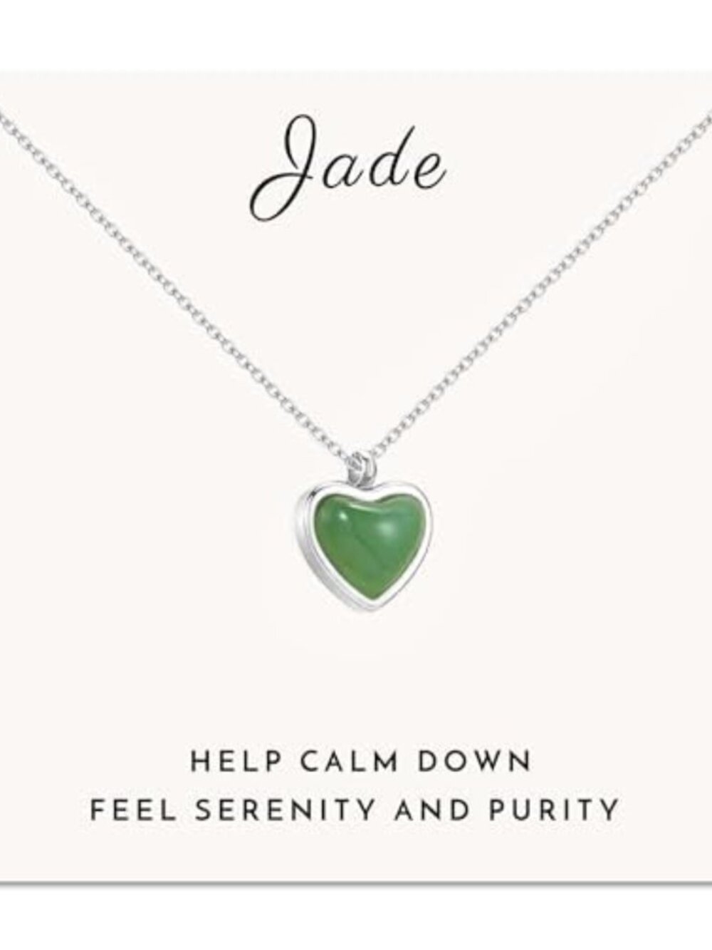 Jade Heart Necklace Stainless Steel Chain 17.8in with Extender Women